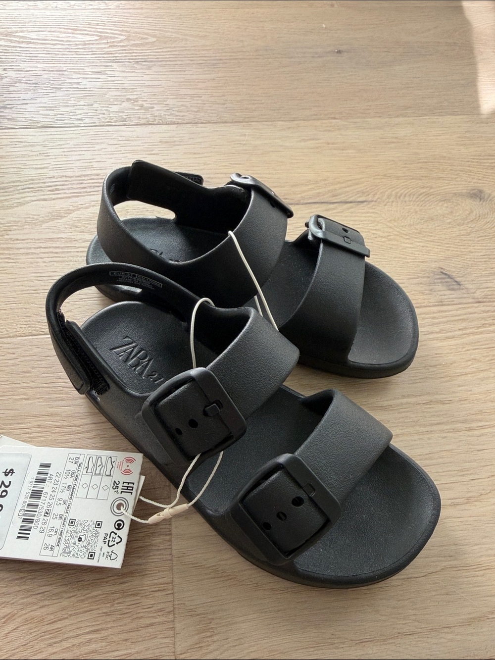 Zara Kids Black Double-Buckle Sandals